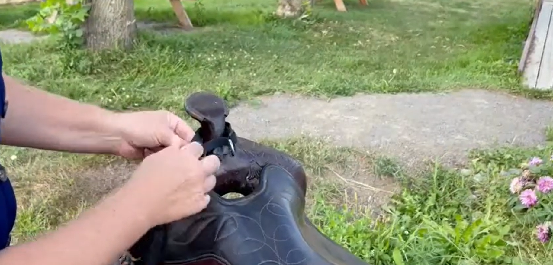 Load video: helite saddle strap on a western saddle